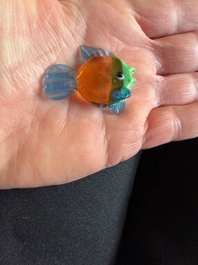 1” x 1.25” Tiny Handmade Glass Fish Figurine Collectible Blue Green Orange